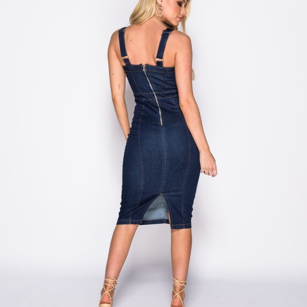 NOW IN STOCK Stretch Indigo Denim Middi Dress - Picture 5 of 5
